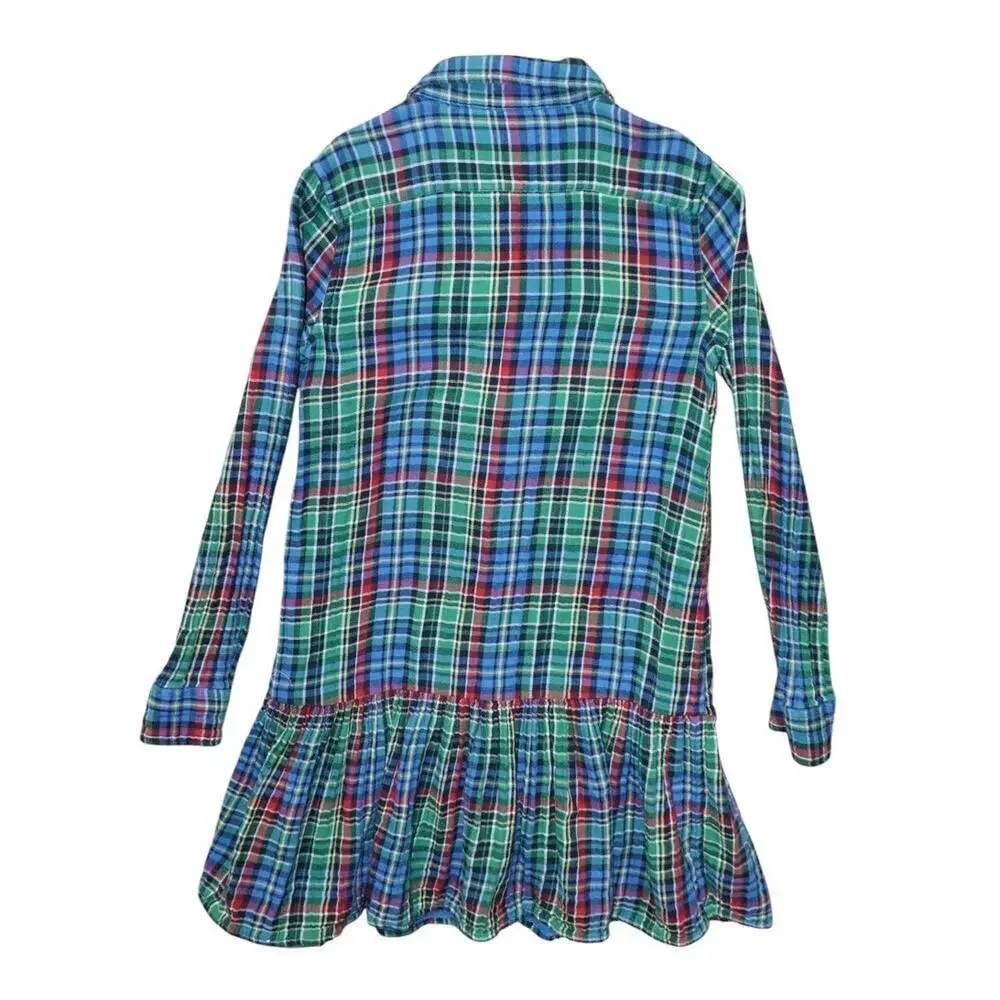 Polo Ralph Lauren Girls Plaid Flannel Ruffle Hem Shirtdress Size 12 Tartan